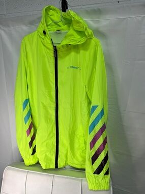 Off-White Neon Yellow windbreaker ' with Diagonal Sleeve Stripes